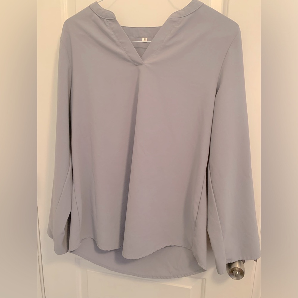 V Neck Blue Blouse Size M (Loose enough fit as a LG)